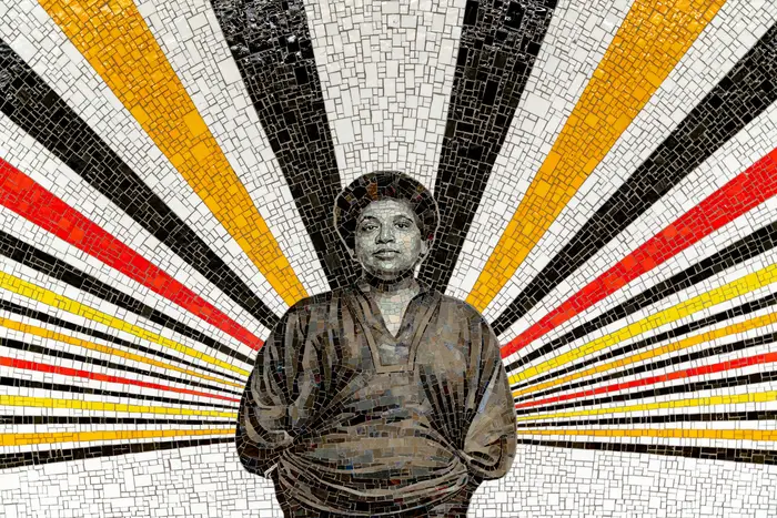 Audre Lorde portrait derived from a photograph by Jack Mitchell<br>